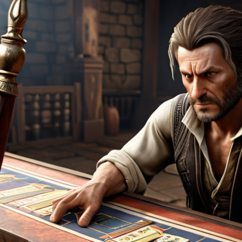 Home 6 ** A skilled Tales Runner character analyzing an opponent's gameplay, focusing on habits and weaknesses, with a determined expression.
**